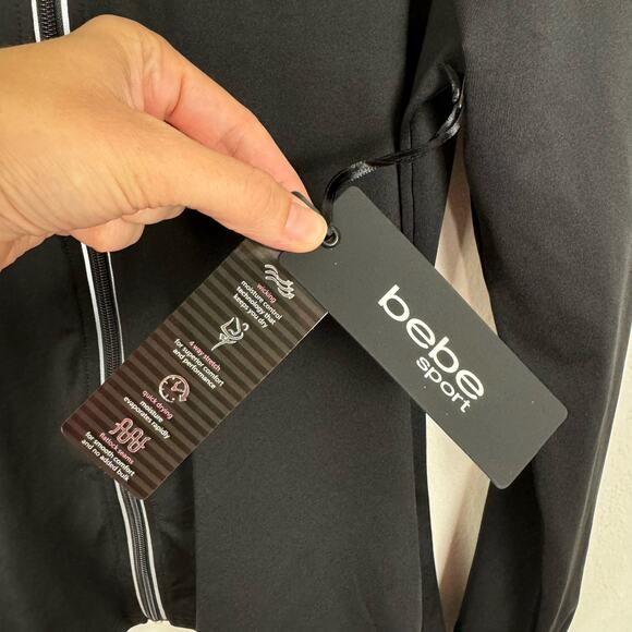 Bebe Sport NWT Black Stretch Iridescent Logo Zip Up Athleisure Track Jacket - Picture 11 of 14